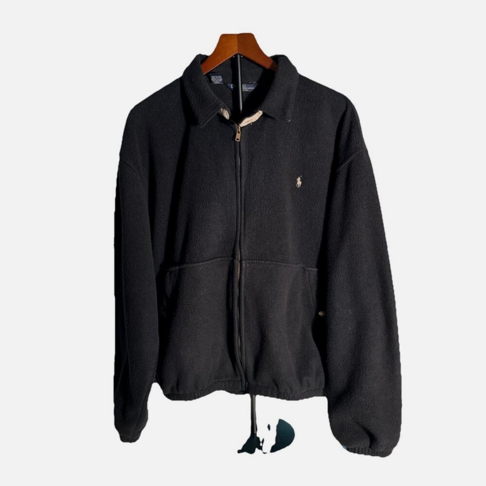 VTG Polo Ralph Lauren Fleece Jacket Mens Large Black Made in USA Bi-Swing Preppy